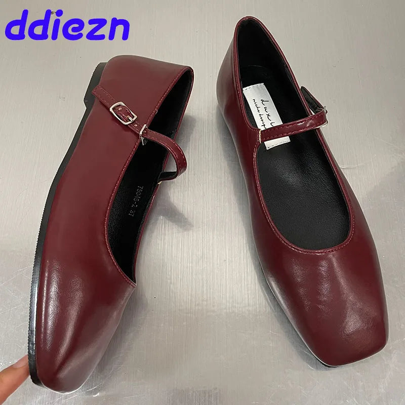 2025 Women Mary Jane Shoes Sandals Fashion Buckle Strap Female Footwear Slides Square Toe Soft Sole Ladies Lolita Shoes