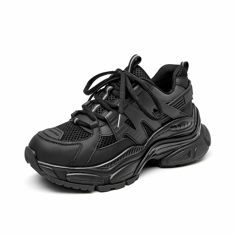 BeauToday Platform Sneakers Women Mesh Solid Color Breathable Trainers Lace-up Round Toe Thick Sole Ladies Shoes Handmade 29462