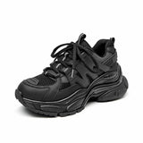 BeauToday Platform Sneakers Women Mesh Solid Color Breathable Trainers Lace-up Round Toe Thick Sole Ladies Shoes Handmade 29462