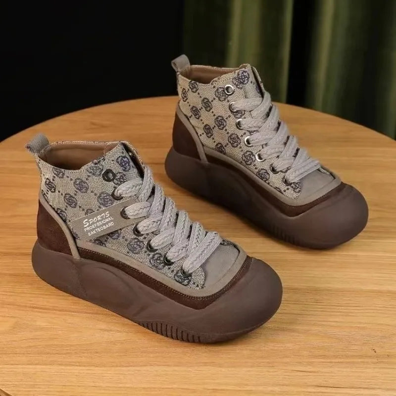 Women's Sports Shoes on Offer 2024 New Sneakers Leather Lace Up Winter Women Vulcanized Shoe Lightweight Canvas Round Toe Casual