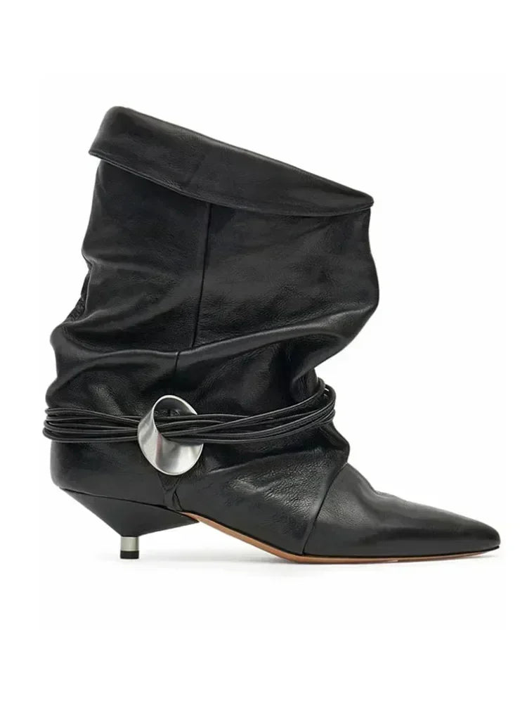 Autumn and Winter New Women's Slim Heel Short Boots, European and American Fashionable Pointed Low Heel Plus Ankle Boots