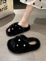 Med Shoes Womens Slippers Outdoor Slides Pantofle Flock Platform Fur Flip Flops 2024 Flat Plush Autumn Fabric Rome Shoes House S