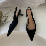 Bailamos Women Sandals Pointed Toe Elegant Low-heel Shoes Summer Fashion Slingback Woman Mules Shoes Pumps Dress Shoes