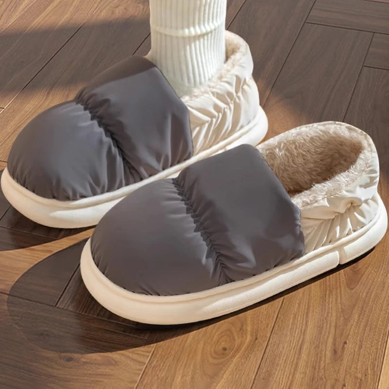 Men's cotton slippers for autumn and winter with a bag heel and warm, waterproof and oversized women's woolen cotton shoes