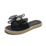 Women Summer Slippers Online Celebrity Slippers Ins New Joker Korean Fairy Wind Mesh Bow Word Drag Breathable Wear-resistant