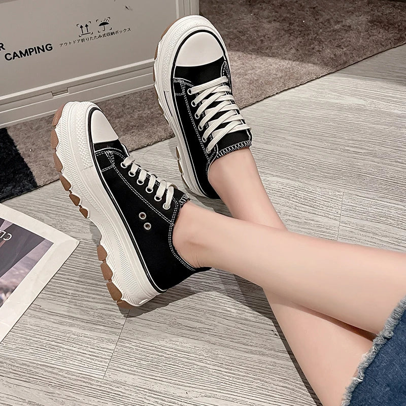 Shallow Mouth Shoes Woman 2024 Platform Slip On Sneakers Autumn Round Toe Creepers New Summer Sports Fall Clogs