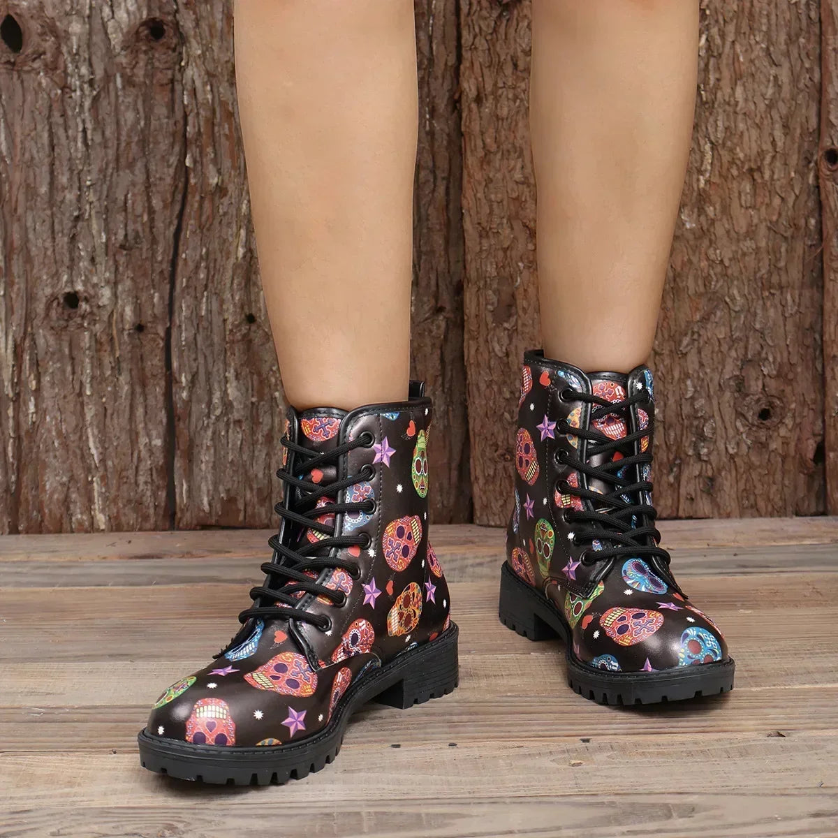 Women's Printed Short Boots Autumn/Winter New Fashion Skull Head Printed Comfortable Casual Shoes Luxury Travel Durable