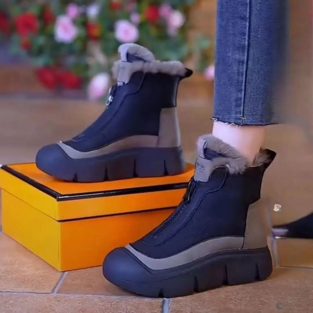 Chaussures de haute qualité pour femmes, chaussures vulcanisées à lacets de couleur assortie, baskets chaudes d'hiver pour l'extérieur, chaussures décontractées hautes pour dames유화