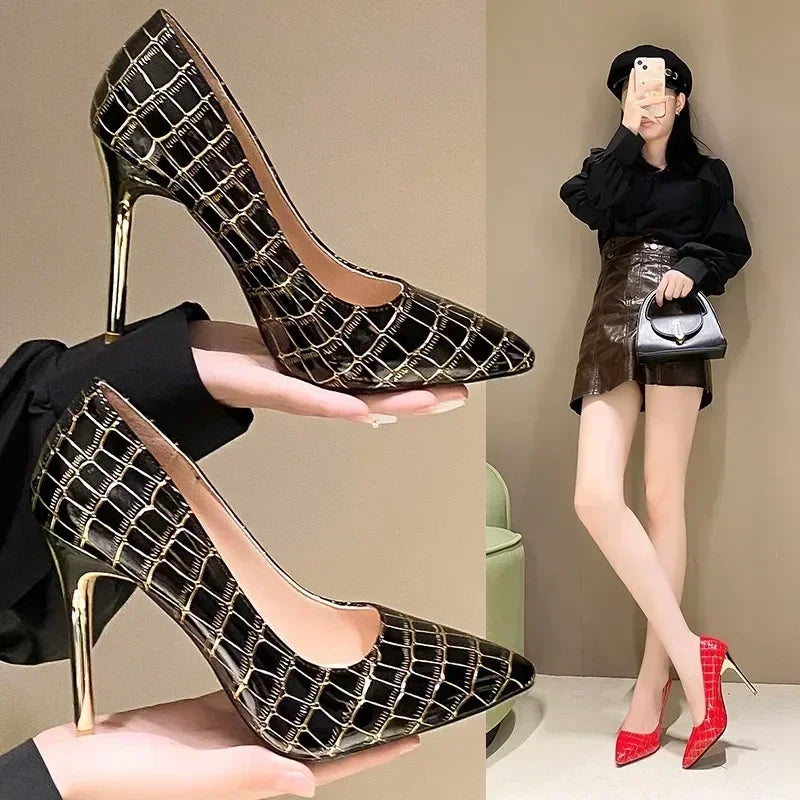 New Women's Patent Leather High Heels Pointed Tip Shallow Mouth One Kick Sexy Pumps Women Shoes Zapatos Mujer 2024 Tenden...