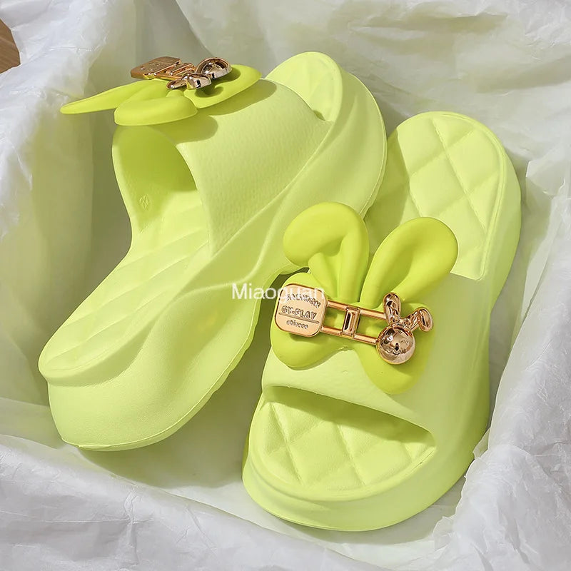 New Fashion Bowknot Women's Slippers Summer Women Slippers Indoor Outdoor Green Flip Flops Beach Shoe Home Non-slip EVA Slippers