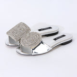 Designer Women Gold Flat Sandals Slides Mule Shoe Luxury Brand 2022 Shoes Woman Ladies Summer Flip Flops Slippers Fashion