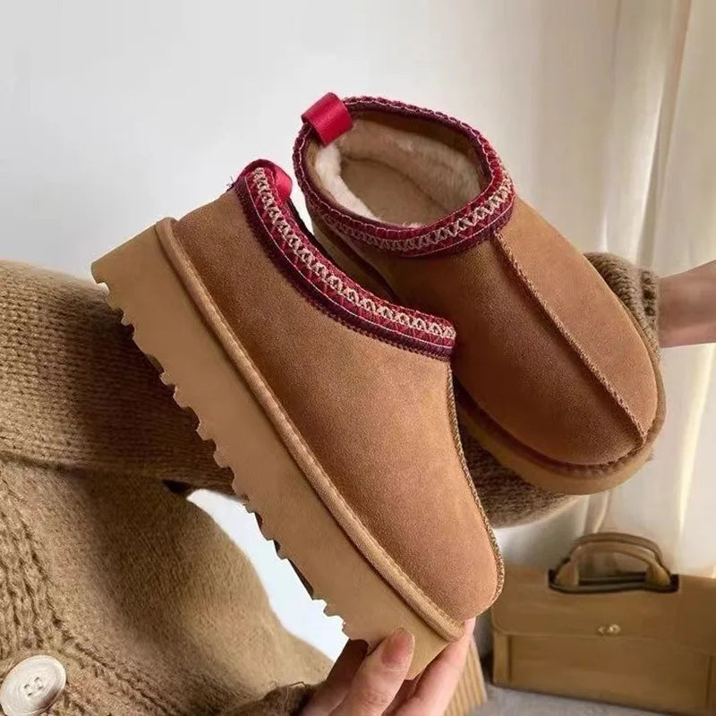 2024 New Snow Boots for Women Winter Cashmere Warm Platform Without Heel-covered Hair Half Slipper Cotton Shoes for Women Q426