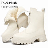 RIZABINA Ankle Boots Real Leather Winter Thick Plush Zipper Chunky Heel Women's Booties Ladies Fashion Non-slip Platform Shoes