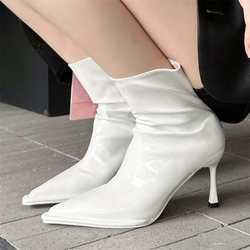Eilyken Fashion Soft Leather Low Heel Zippers Women Ankle Boots Pointed Toe Spring Autumn Outdoor Short Ladies Shoes