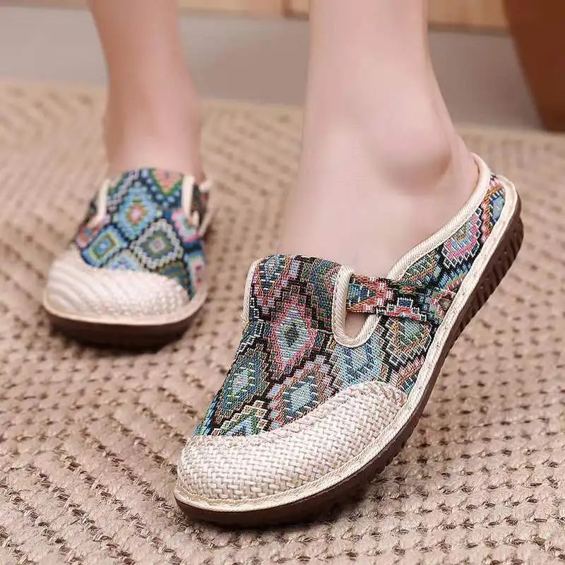 2024 Fashion Women's Shoes Bohemia Style Embroidered Linen Breathable Outdoor Casual Slippers Shoes for Women Zapatos De Mujer
