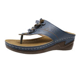 Women's Floral Retro Flip Flops New Summer Fashion Roman Slope Heel Non Slip Sandals Slippers Outdoor Beach Casual Shoes