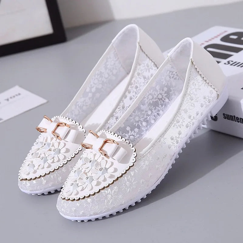 2024 Summer Women Bow Flower Sneakers Breathable Solid Color Comfortable Soft Bottom Non-slip Loafers Shoes for Women