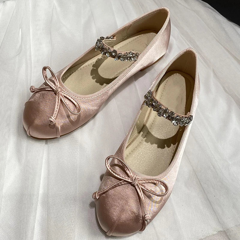 Women Flats Mary Janes 2025 Casual Rhinestones Spring Fashion Female Shoes Ballet Flat Slides Ladies Outside Sandals Footwear