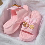 New Fashion Bowknot Women's Slippers Summer Women Slippers Indoor Outdoor Green Flip Flops Beach Shoe Home Non-slip EVA Slippers