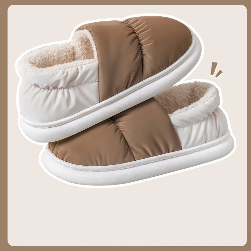 Men's cotton slippers for autumn and winter with a bag heel and warm, waterproof and oversized women's woolen cotton shoes