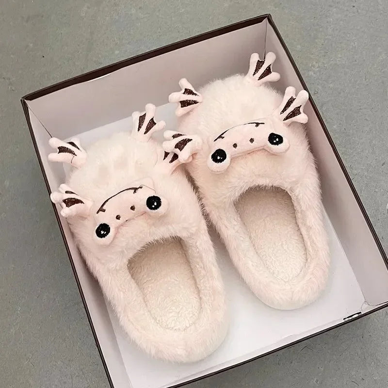 Winter Warm Lovely Frog Cotton Slippers Student Anti Slip Animals Home Platform Plush Slipper Women Funny Outdoor Shoes