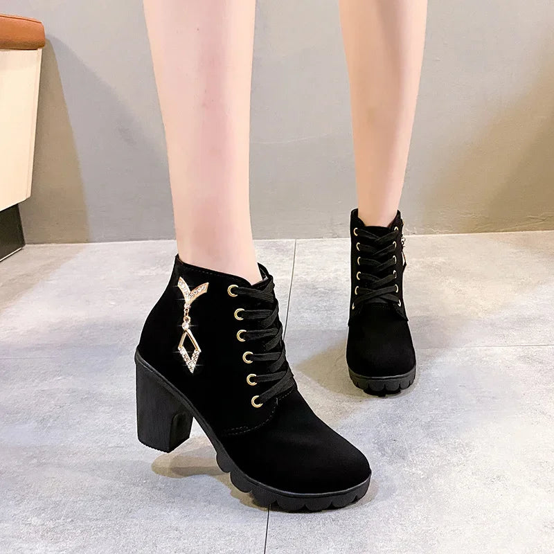 Comemore 2023 New Women Shoes Lace Up Ankle Boots Zapatos Mujer Fashion High Heels Ladies Casual Spring Pumps Platform Heel 42