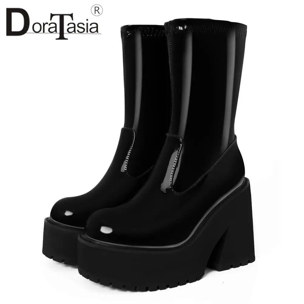 Big Size 43 Brand New Female Chunky High Heels Boots Fashion Zip Goth Platform Solid women's Boots Party Street Woman Shoes