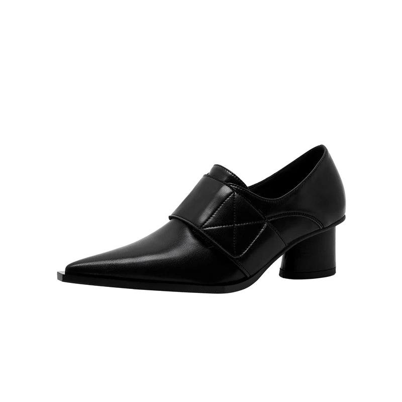 Kaky's new pointed thick high heeled sheepskin insole, large size women's shoes, fashion shoes, single shoes