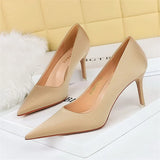 BIGTREE Spring Fashion Simple Matching High Heels Slim Heels Shallow Mouth Pointed Party Stripper Satin Women's Sngle Shoes