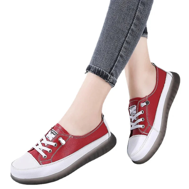 Genuine Leather Soft Sole Outdoor Summer Walking Vulcanized Shoes Women Jogging Sneakers Woman Flat Trainers Fitness Footwear