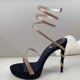 Summer Platform Sandals Woman Rhinestone Ankle Snake Twine Around Wedding Shoes Women High Heels Gladiator Sandals Women