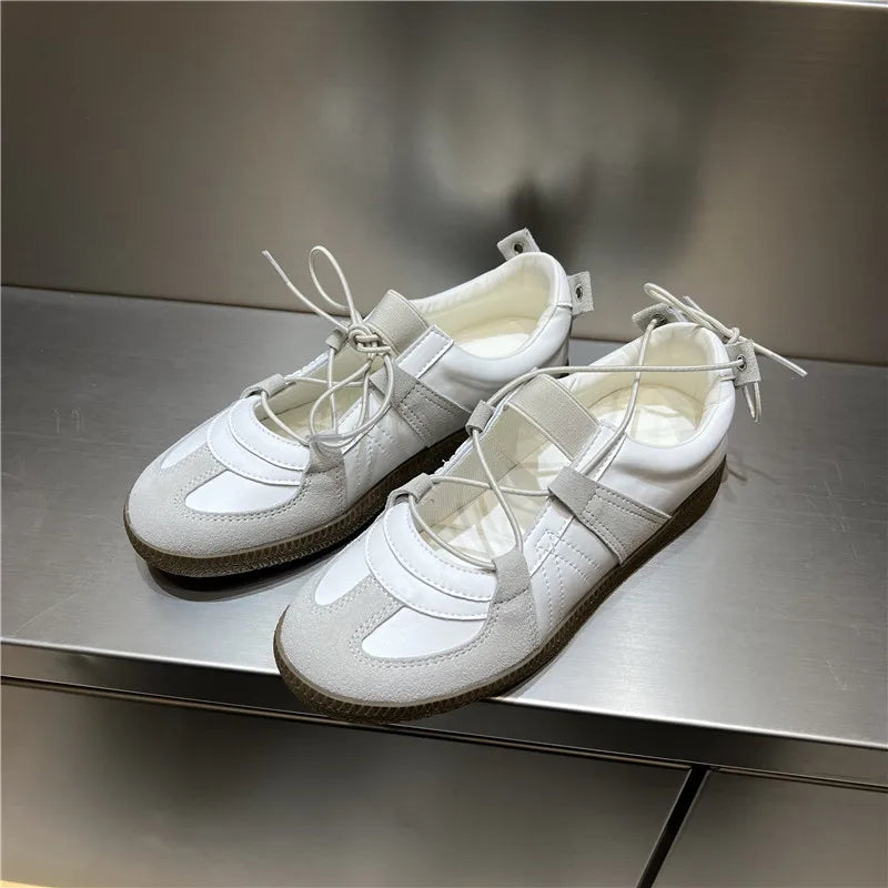 2024 Women Spring Summer New Soft Leather Korea Y2k Designer Casual Ballet Sports Athletic Training Flat Sneakers Female Shoes