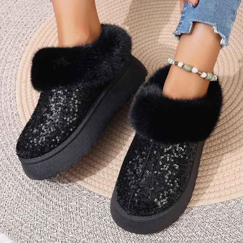 Winter Women Short Plush Warm Snow Boots Casual Shoes New 2024 Suede Fur Chelsea Ankle Boots Flats Platform Ladies Shoes