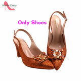 Fuchsia Color Italian Classics Design African Women Shoes and Bag Set High Quality with Shinning Crystal for Wedding Party