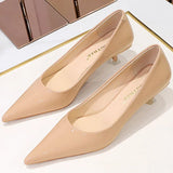 Women Fashion Sexy 4.5cm High Heels Pumps Layd Low Kitten Heels Shallow Pointed Toe Spring Bright Glossy Leather Red Nude Shoes