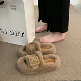 Med Shoes Womens Slippers Outdoor Slides Pantofle Flock Platform Fur Flip Flops 2024 Flat Plush Autumn Fabric Rome Shoes House S