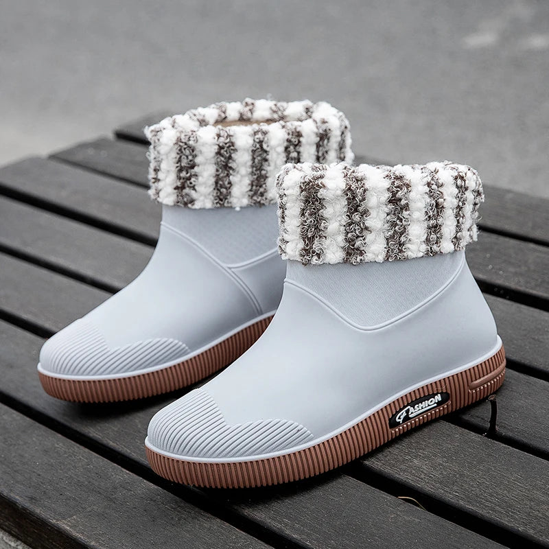 2023 new rain boots for women, outdoor fashionable rain boots, winter cotton warm outdoor non-slip waterproof rubber shoes for w