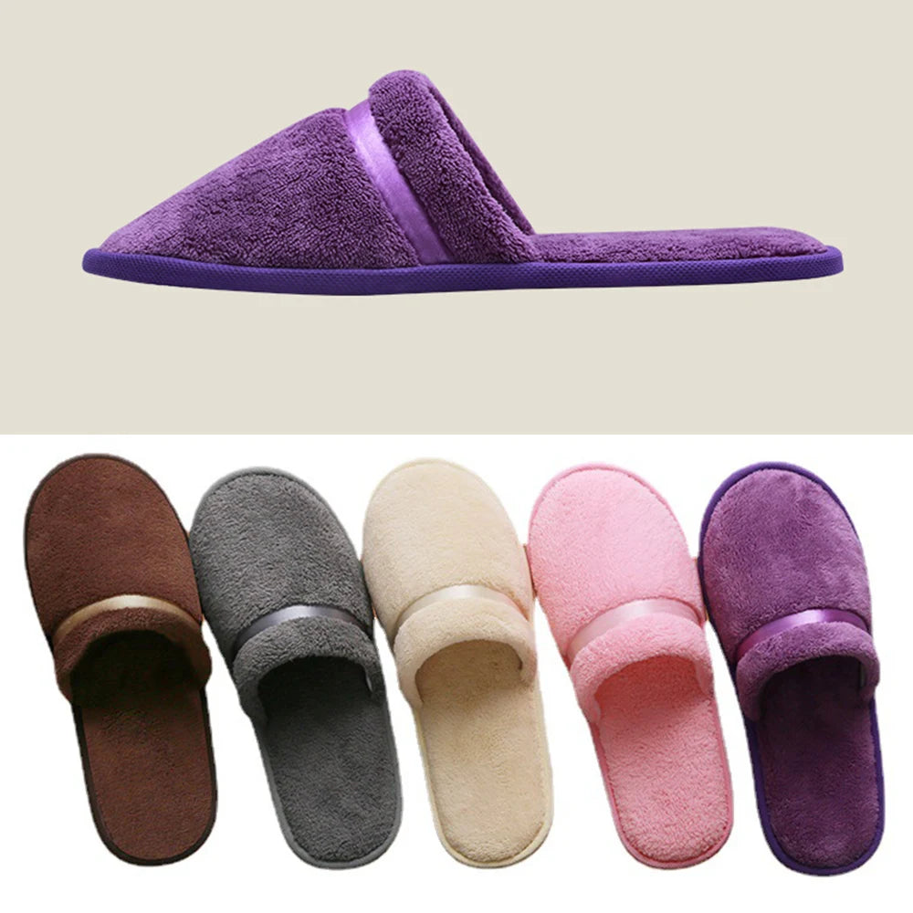 Coral Fleece Cheap Hotel Slippers Travel SPA Slipper Non-slip Soft Home Guest Shoes All-inclusive Slippers Solid Color Slippers