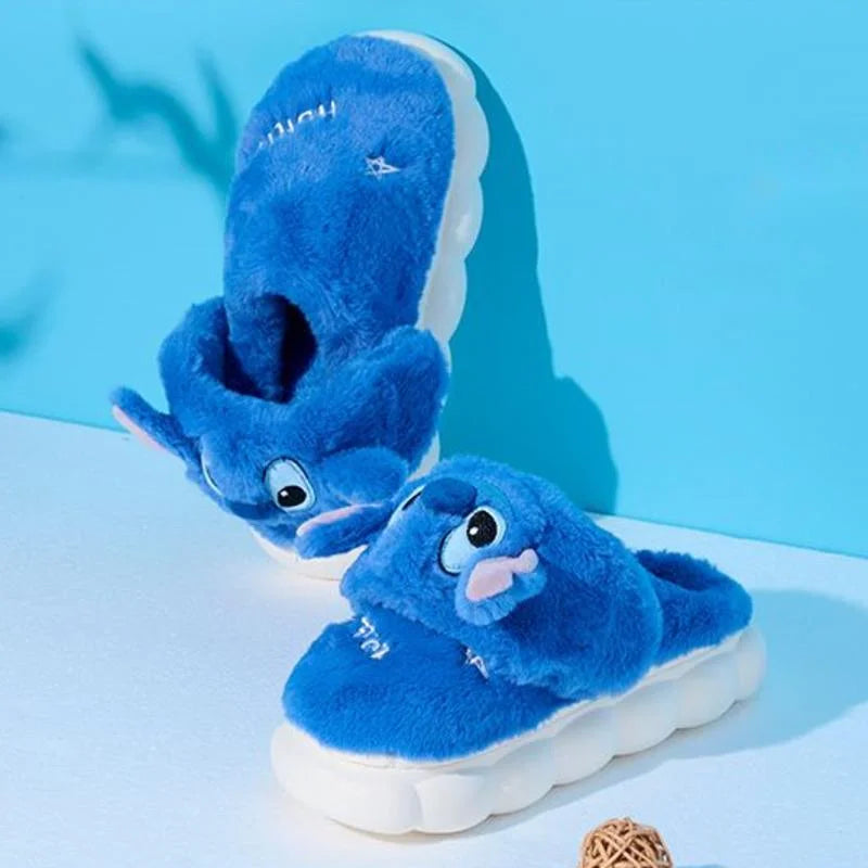 Disney Strawberry Bear Stitch Cute Plush Toy Slippers Women Autumn Winter New Warm Home Shoes Fashion Anti Slip Cotton Slippers