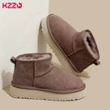 KZZO 2023 Australia Sheepskin Leather Ultra Mini Platform Snow Boots Women Natural Wool Fur Ankle Thick Sole Winter Warm Shoes