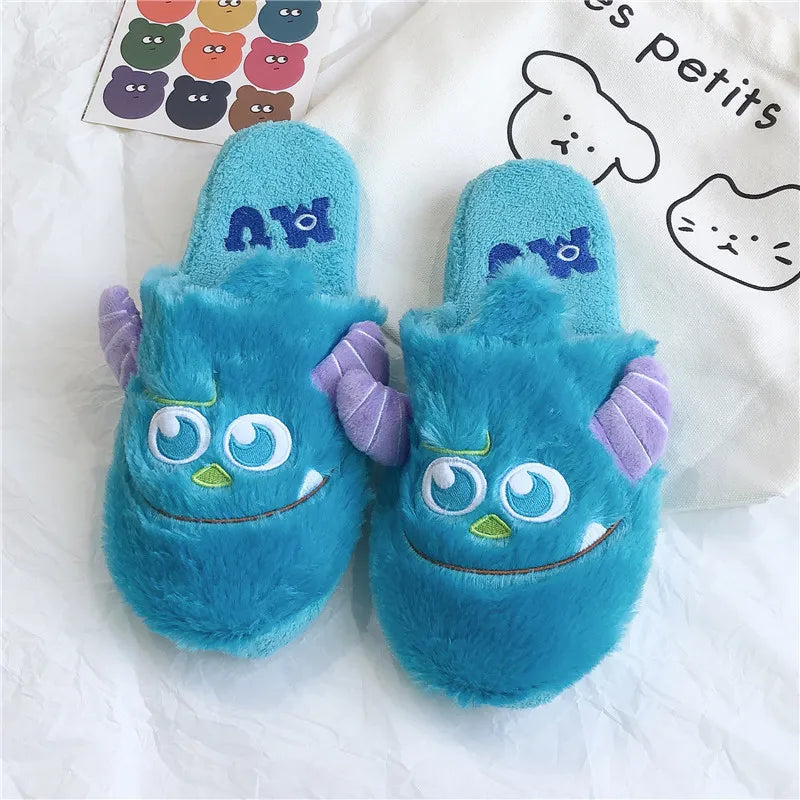 Cartoon Sulley Mike Slippers Cute Girl Warm Home Slippers Women Indoor Slippers Blue Duck Kawaii Non-slip Slippers Gifts EU36-41