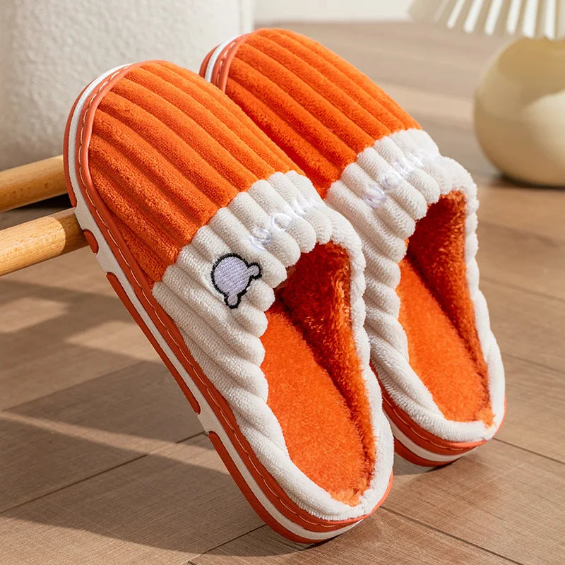 Cotton slippers for men autumn and winter indoor home decor anti slip thick bottom stepping on poop plush warm couple women