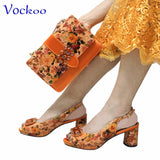 2024 Mature Style High Quality Comfortable Heels Italian Women Shoes and Bag Set with Shinning Crystal in Yellow Color