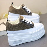 10CM 12CM Genuine Leather Casual Chunky Sneakers Plush Wedge Platform Wedge Winter Fashion Autumn Spring Women Shoes Vulcanize