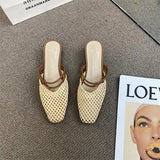 Fretwork Heels Shoes Ladies' Slippers Luxury Slides Cover Toe Slipers Women Female Mule Flat Summer Designer Soft 2024 Mules Cas