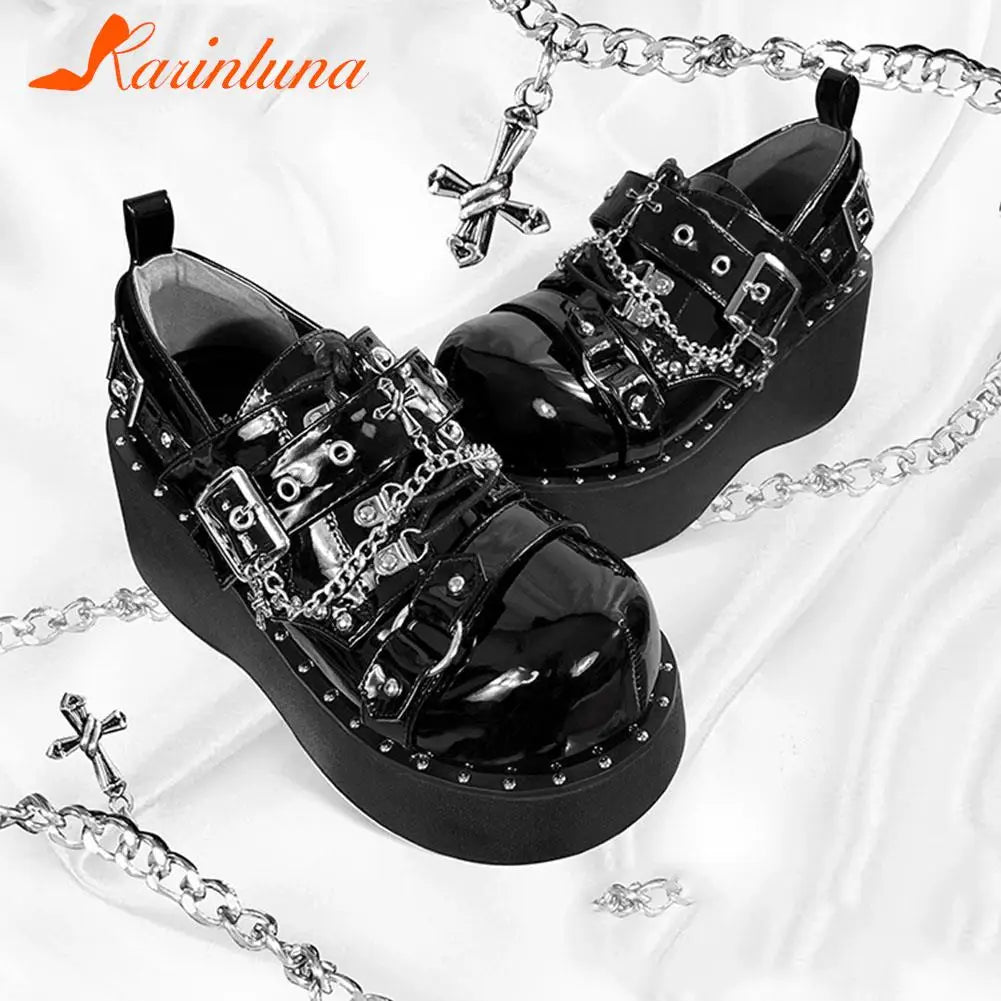Wedge High Heels Y2k Shoes 2023 Summer Hot Star Graffiti Women Shoes On Platform Punk Gothic Lolita Mary Jean Platform Shoes