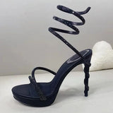 Summer Platform Sandals Woman Rhinestone Ankle Snake Twine Around Wedding Shoes Women High Heels Gladiator Sandals Women