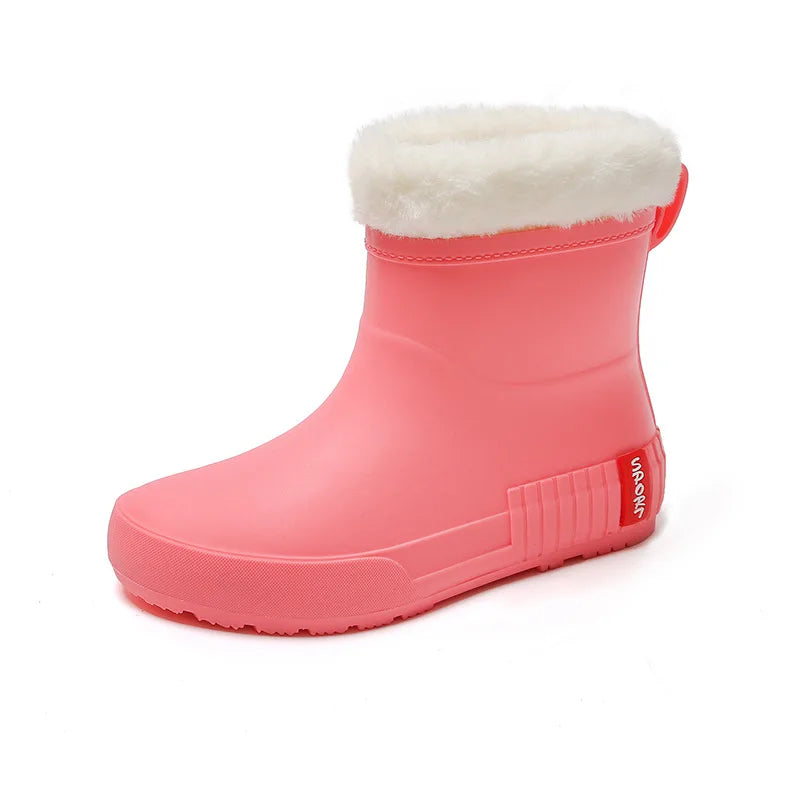 Winter Damen Warme Regenschuhe Gummistiefel Damen Warme Galoschen mit Fell Knöchel Regenstiefel Wasserdicht Garten Wasserstiefel Schuhe