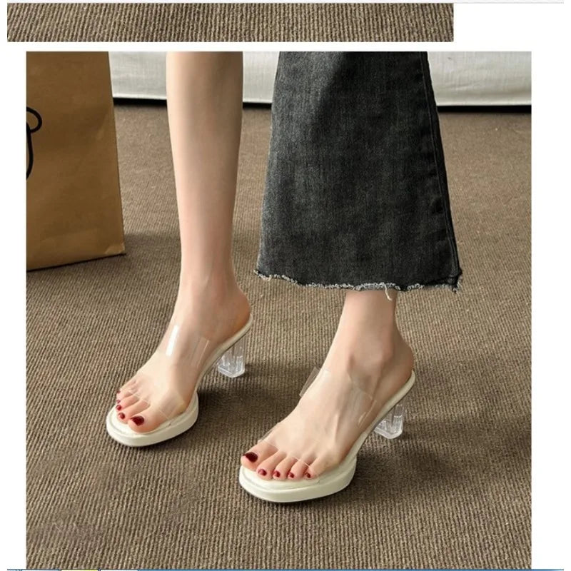 Summer Soft Platform Sandals for Women Fashion Transparent Pvc High Heel Sandalias Mujer 2024 New Clear Square Heels Slippers