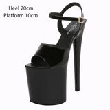 Naked Sandals Waterproof Platform Women Fish Toe Black Sexy Super High Heels Sandals Model T Station 20CM Stage Catwalk Sandals